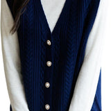 Merino Wool Blend Cable Knit Vest with Buttons