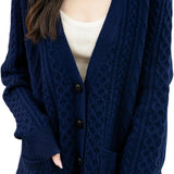Chanyarn Women's 100%Merino Wool Seater 2025秋冬v頸部長袖ビンテージケーブルニットカーディガンセーター