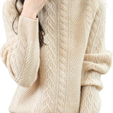 100% Merino Wool Turtleneck Cable Pullover