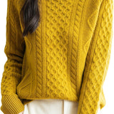 100% Merino Wool Vintage Crewneck Cable Knit Sweater