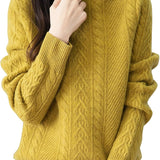 100% Merino Wool Turtleneck Cable Pullover