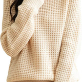 Suéter 100% lã merino waffle tricotado com gola redonda