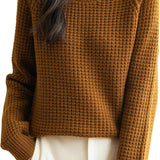 Suéter 100% lã merino waffle tricotado com gola redonda