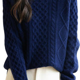 100% Merino Wool Vintage Crewneck Cable Knit Sweater