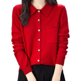 100% 메리노 울 폴로넥 카디건 스웨터