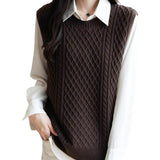 Merino Wool Blend Classic Crew Neck Cable Knit Vest