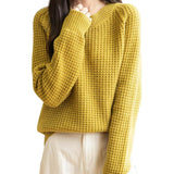 Suéter 100% lã merino waffle tricotado com gola redonda