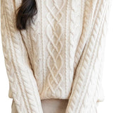 100% Merino Wool Turtleneck Casual Cable Knit Sweater