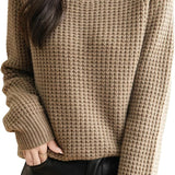 Suéter 100% lã merino waffle tricotado com gola redonda