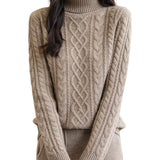 100% Merino Wool Turtleneck Casual Cable Knit Sweater