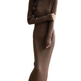 Merino Wool Blend Ribbed Mock Neck Sweater Dress