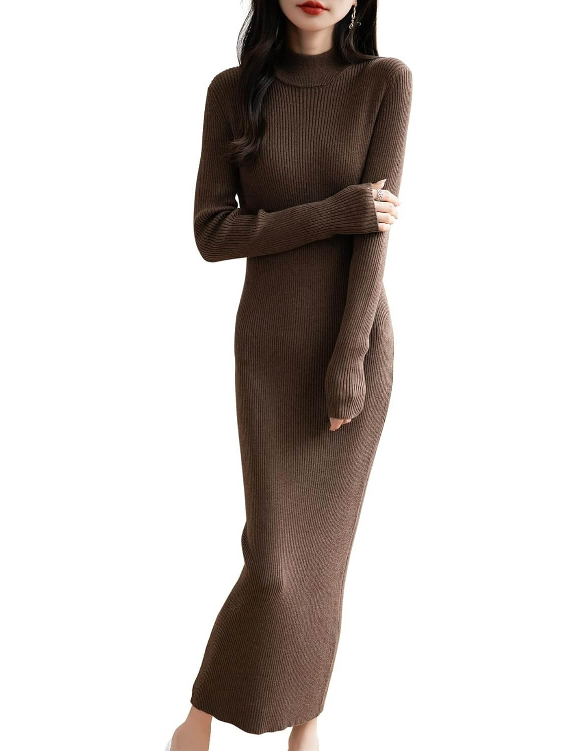 Chanyarn Women's Merino Wool Blend Ribbed Mock Neck Sweater Dress Chanyarn Women's Merino Wool Blend Ribbed Mock Neck Sweater Dress