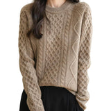 100% Merino Wool Vintage Crewneck Cable Knit Sweater