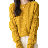 100% Merino Wool Vintage Crewneck Casual Cable Knit Sweater