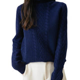 100% Merino Wool Turtleneck Cable Pullover