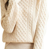 100% Merino Wool Vintage Crewneck Cable Knit Sweater