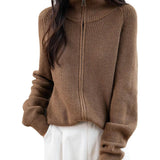 Merino Wool Blend Dragkedja Stickad Sweatshirt Cardigan