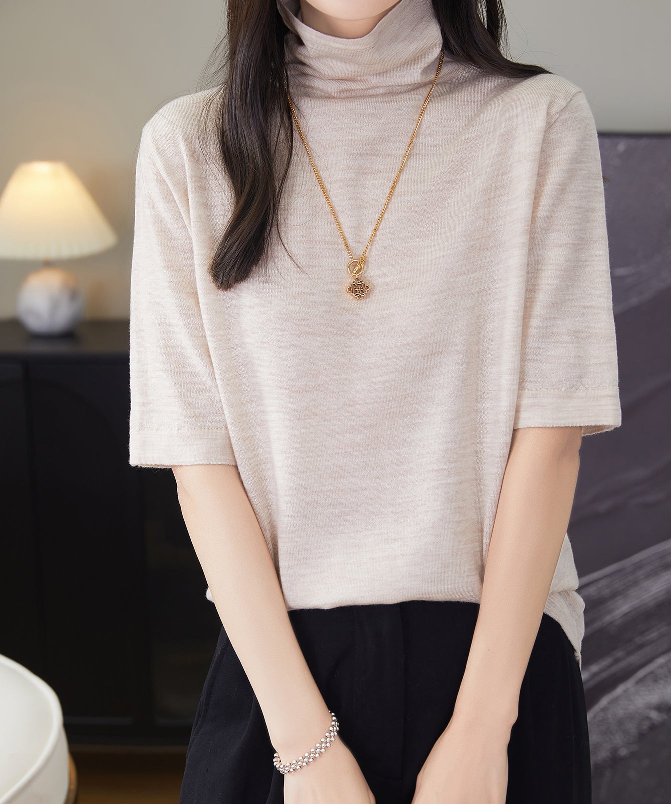 100% Merino Wool Turtleneck Tee Shirt Sweater