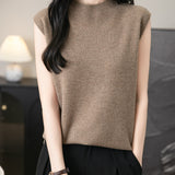 100% Merino Wool Casual Mock Neck Knit Vest