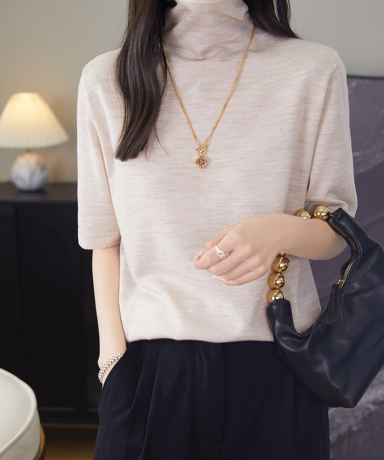 100% Merino Wool Turtleneck Tee Shirt Sweater