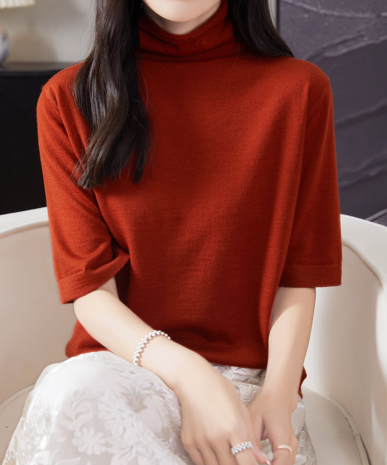 100% Merino Wool Turtleneck Tee Shirt Sweater