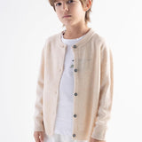 男の子100%メリノウールカーディガン秋の冬のファーストラインレディは乗組員の首の長袖シームレスニットセーターを着用します