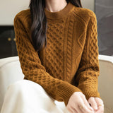 100% Merino Wool Vintage Crewneck Cable Knit Sweater