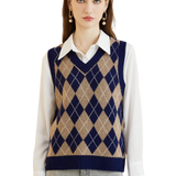 100% Merino Wool Diamond Lattice V-Neck Sweater Vest