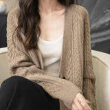 Chanyarn Women's 100%Merino Wool Seater 2025秋冬v頸部長袖ビンテージケーブルニットカーディガンセーター