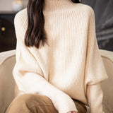 100% 메리노 울 모크넥 오버사이즈 배트윙 슬리브 스웨터