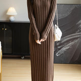 Merino Wool Blend V-Neck Ribbed Bodycon Knit Dress