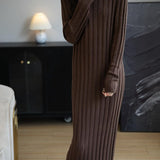 Merino Wool Blend Mock Neck Ribbed Knit Sweater Dress