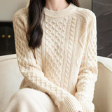 100% Merino Wool Vintage Crewneck Cable Knit Sweater