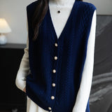 Merino Wool Blend Cable Knit Vest with Buttons