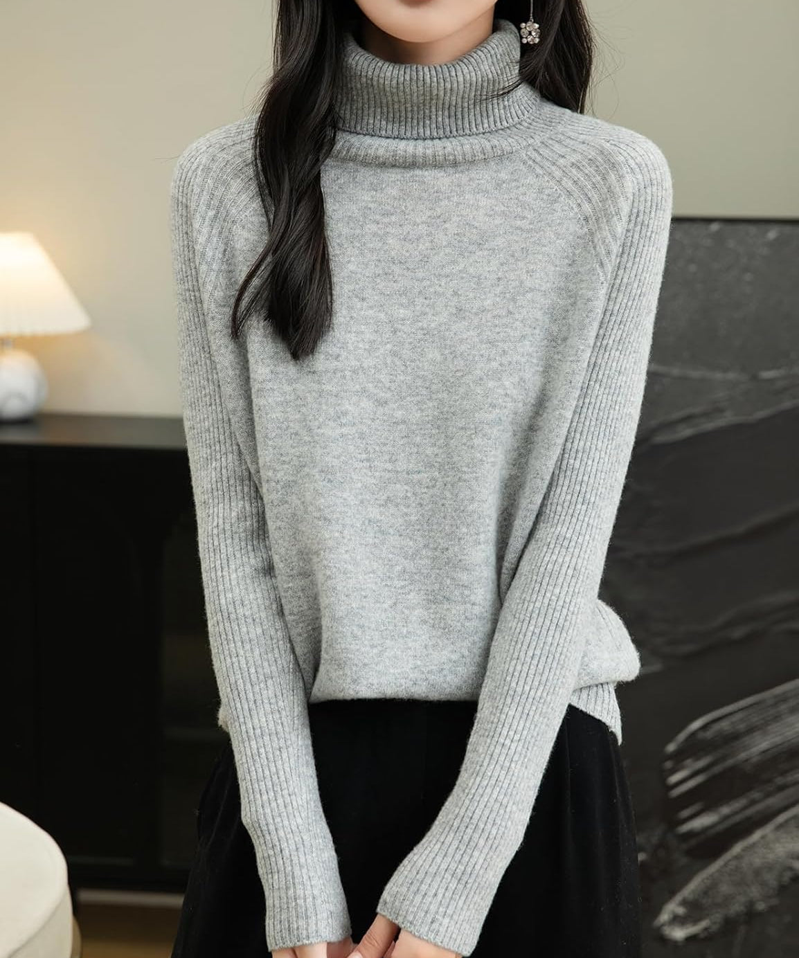 100% Merino Wool Raglan Turtleneck Sweater