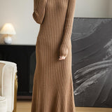 Merino Wool Blend V-Neck Ribbed Bodycon Knit Dress
