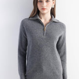 Mongolian Cashmere Soft Knit  Zip Neck Sweater