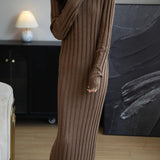 Merino Wool Blend Mock Neck Ribbed Knit Sweater Dress