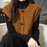 100% 메리노 울 크루넥 버튼 스웨터 조끼