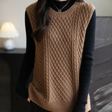 Merino Wool Blend Classic Crew Neck Cable Knit Vest