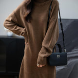 Merino Wool Blend Turtleneck Oversized Sweater Dress
