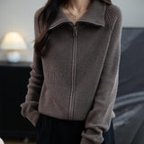 Merino Wool Blend Dragkedja Stickad Sweatshirt Cardigan