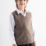 男の子と女の子100%メリノウールセーターベストVネックノースリーブ2025秋の冬ケーブルトップニットプルオーバーベスト