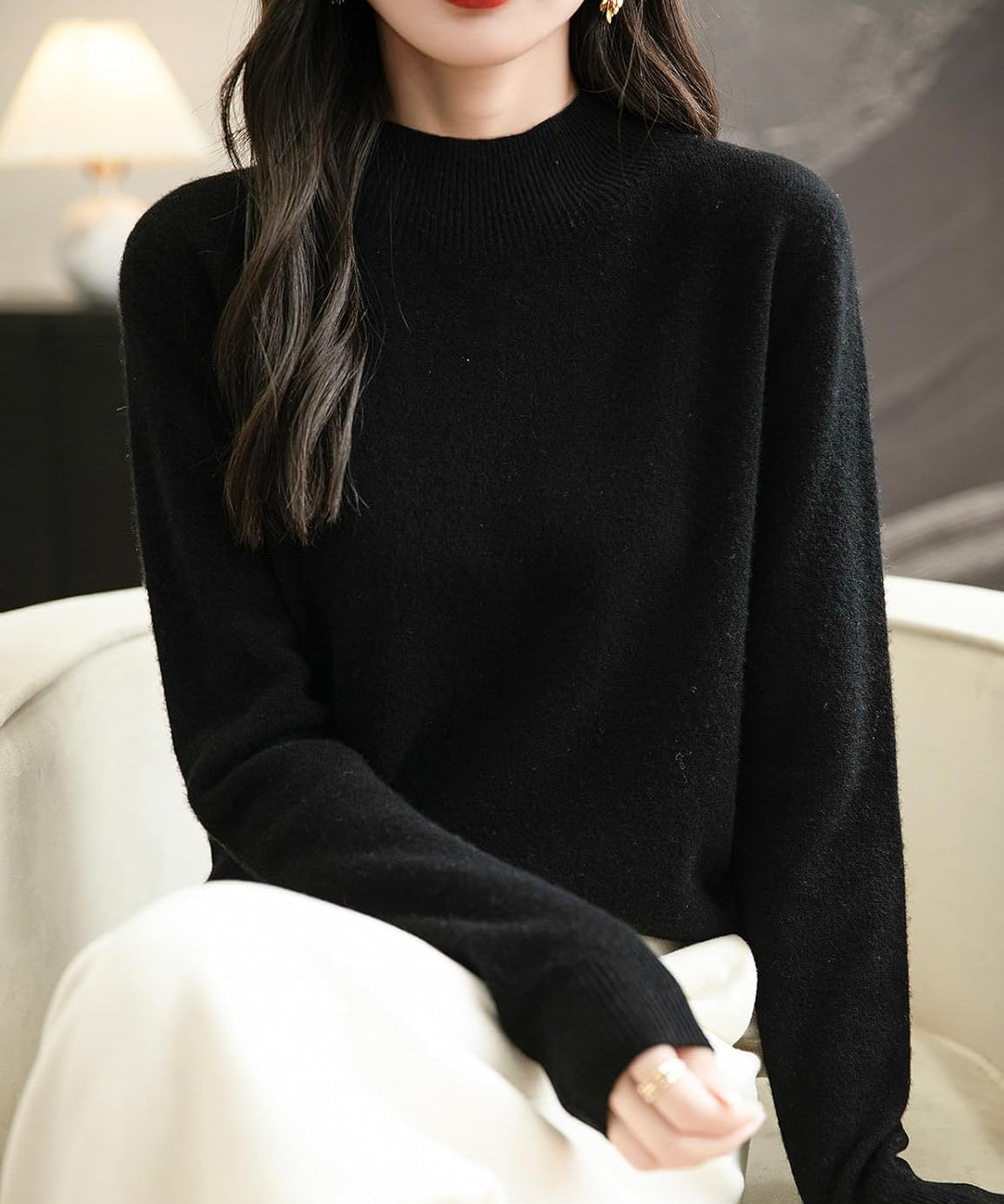 100% Merino Wool Seamless Mockneck Sweater