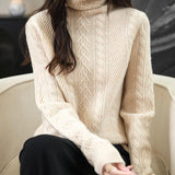 100% Merino Wool Turtleneck Cable Pullover