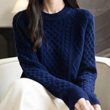 100% Merino Wool Vintage Crewneck Cable Knit Sweater