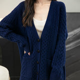 Chanyarn Women's 100%Merino Wool Seater 2025秋冬v頸部長袖ビンテージケーブルニットカーディガンセーター