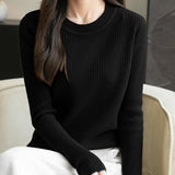 100% Merino Wool Ribbed Crewneck Sweater