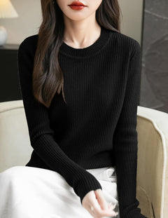 100% Merino Wool Ribbed Crewneck Sweater