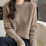 100% Merino Wool Vintage Crewneck Cable Knit Sweater
